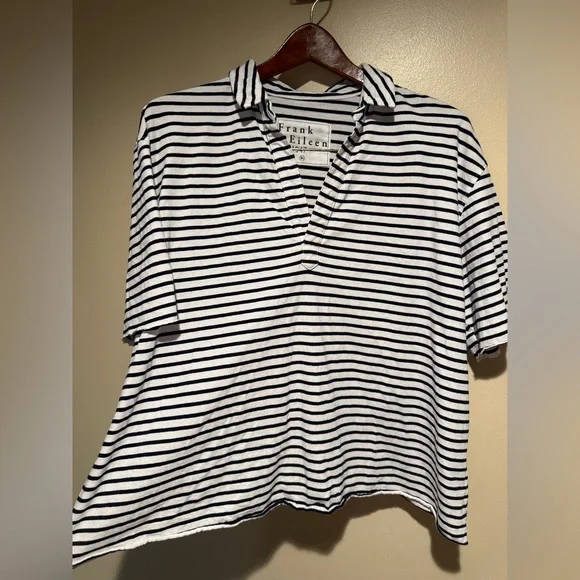 Frank & Eileen Patty Popover short-sleeve Henley white & navy striped XL - Picture 4 of 8